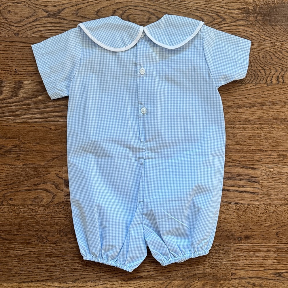 Lullaby Set New With Tags Light Blue Gingham Baby Romper with Peter Pan Collar - Picture 10 of 14